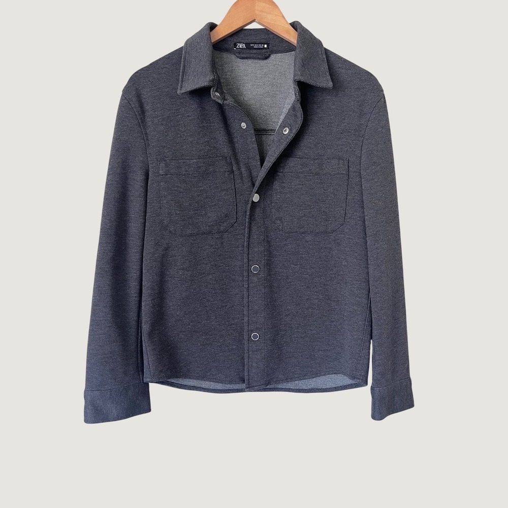 Zara Man Snap Front Overshirt Jacket Dark Grey Preppy Charcoal Small  S